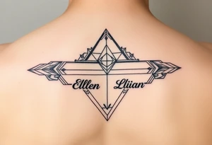 Geometric symetric with Ellen and Lilian names almost not noticable tattoo idea