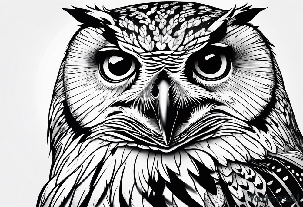powerful owl, close-up tattoo idea