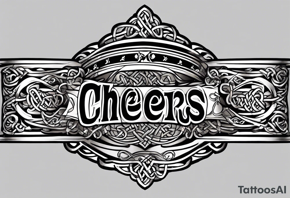 Cheers Mate text, armband +Celtic +grey Cancer Ribbon +tribal +artistic tattoo idea