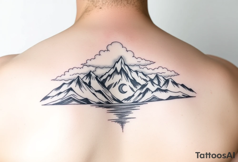 Clouds with mountains and water in Colorado tattoo idea