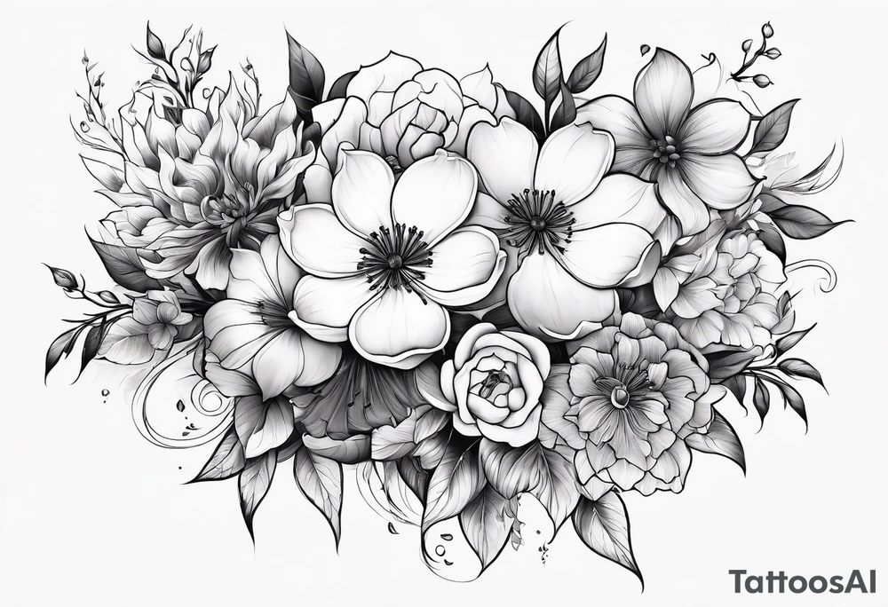 Majestic bouquet of japanese death flowers tattoo idea