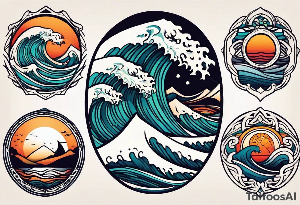 ocean waves tattoo vintage traditional simple and bold colors
within borders tattoo idea