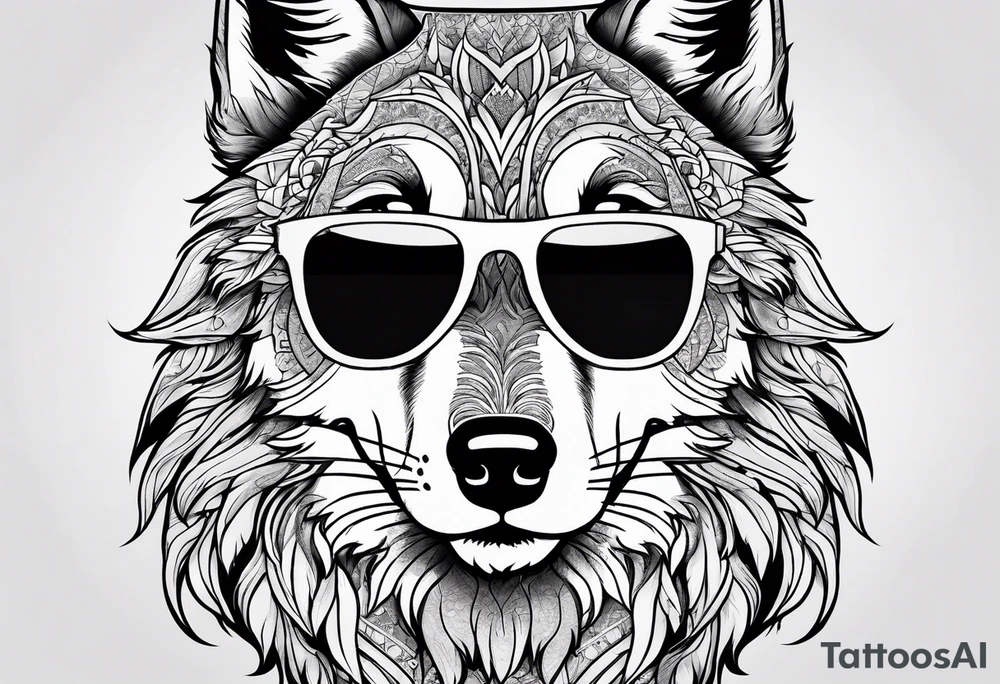 Chill wolf wearing sunglasses tattoo idea