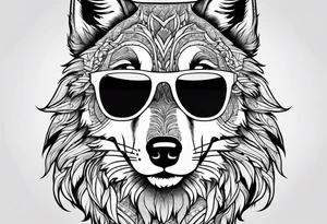 Chill wolf wearing sunglasses tattoo idea
