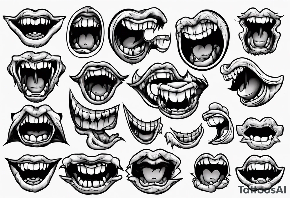 japanese monster mouth smiling (teeth and lips only) tattoo idea