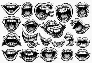 japanese monster mouth smiling (teeth and lips only) tattoo idea