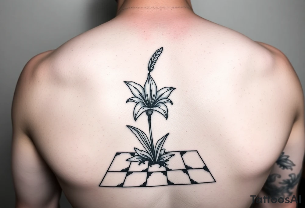 bathroom with lily coming up out of tile floor tattoo idea