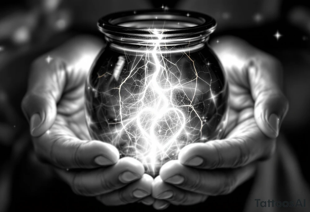 A black and white tattoo that captures both the fragility of the jar and the treasure inside can be incredibly symbolic. Here’s a refined concept that integrates both elements:

Cracked Jar with Glowing Treasure Inside:
- The Jar: The main design can be a clay jar, slightly cracked, representing human fragility.
- The Cracks: From the cracks in the jar, light pours out—symbolizing the divine treasure (God’s power) within. You can emphasize the cracks with golden lines (like kintsugi) to show that even in brokenness, there is beauty.
- The Treasure: Inside the jar, you could depict glowing treasures, such as gold coins, a radiant heart, or even spiritual symbols like a cross, a dove, or a light-filled crown. The treasure doesn’t have to be too literal—just enough to show that what’s inside is precious and divine.

### Additional Elements:
- Hands Holding the Jar: To further emphasize fragility and care, you could add divine or human hands gently holding the jar, symbolizing protection despite its weakness.
- Scriptural Reference: Around or beneath the jar, you could include "2 Corinthians 4:7" in a graceful script to anchor the design in its biblical meaning.
  
This concept unites the theme of human fragility and God's power, using the cracked jar as the vessel that reveals the treasure within. tattoo idea