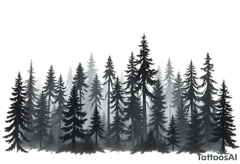 Coniferouse forest silhouette with black and gray trees tattoo idea