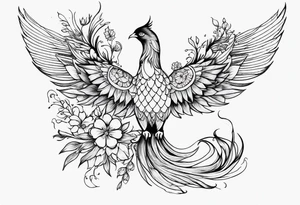 Phoenix with flowers but feminine facing to the side tattoo idea