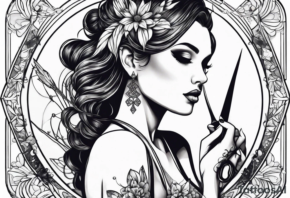 Fairy hairdresser holding scissors tattoo idea