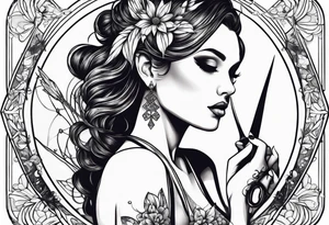 Fairy hairdresser holding scissors tattoo idea