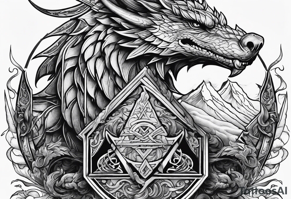 Valhalla sword shield  axe  dragon dragon
Valknut  ruins tattoo idea
