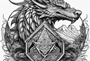 Valhalla sword shield  axe  dragon dragon
Valknut  ruins tattoo idea