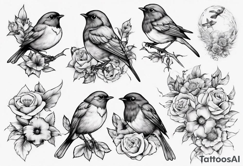 Nature Blooming, sleeve, robins tattoo idea
