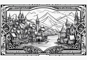 medieval tribal city land vignette tattoo idea