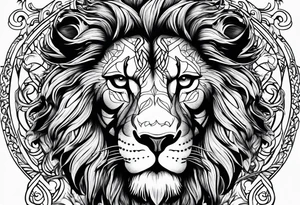 A lion surrounded by twin flames tattoo idea