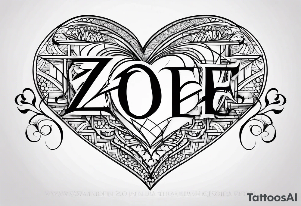 Zoe name written within a heart tattoo idea