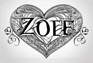 Zoe name written within a heart tattoo idea