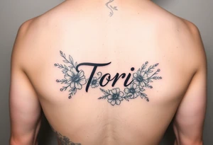 Name Tori with flowers hand tattoo idea