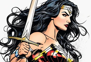 Wonder Woman sword, lasso, and Wonder Woman symbol tattoo idea