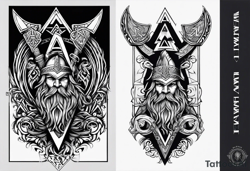 Valhalla sword shield axe Valknut  tribal tattoo idea