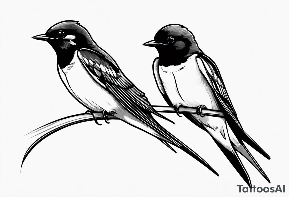 Pair of swallows, simple thin lines tattoo idea