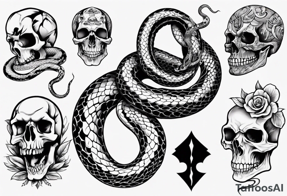 snake with skull tattoo idea