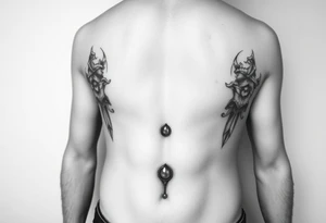 a men's belly tattoo that highlights a navel piercing tattoo idea