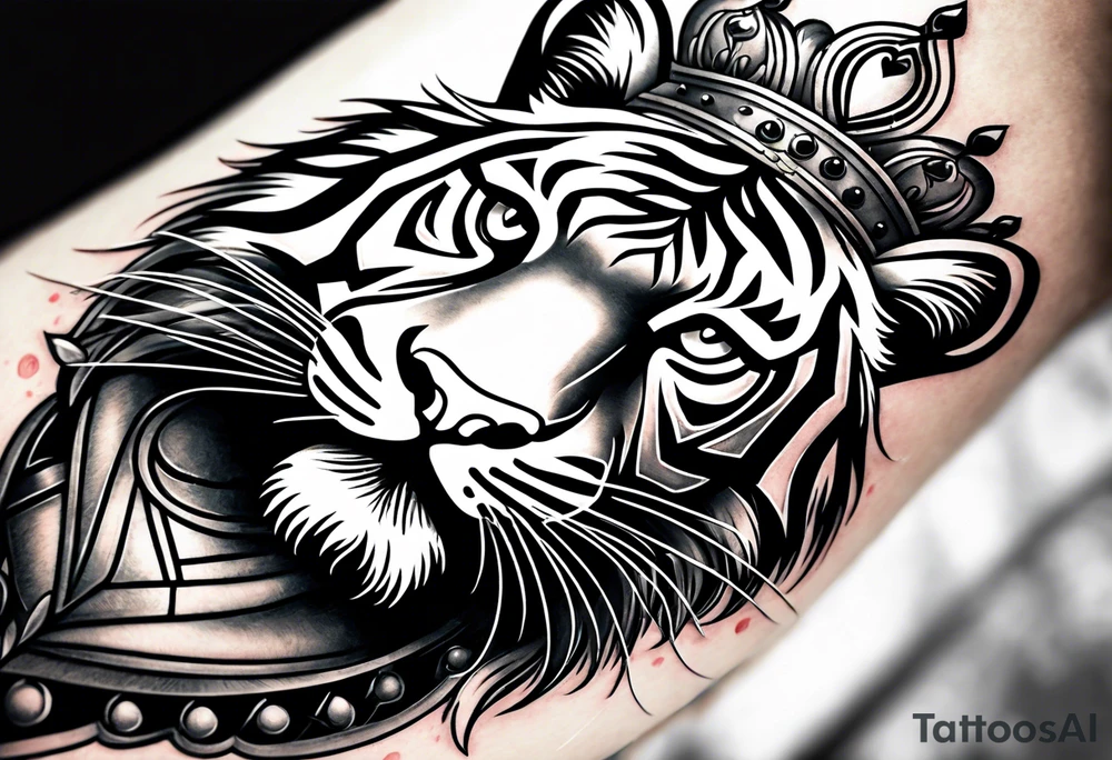 Full right arm sleeve a tiger at the top with a crown and third eye underneath a large hour glass with a brain and heart inside of it tattoo idea