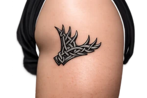 Caribou antler in Norse knot work open line concept stipple shading just one antler no background tattoo idea