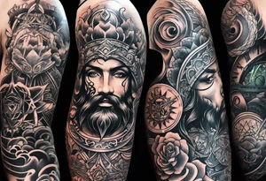 sleeve tattoo to contain the symbols family , love, health, time, money , happines tattoo idea