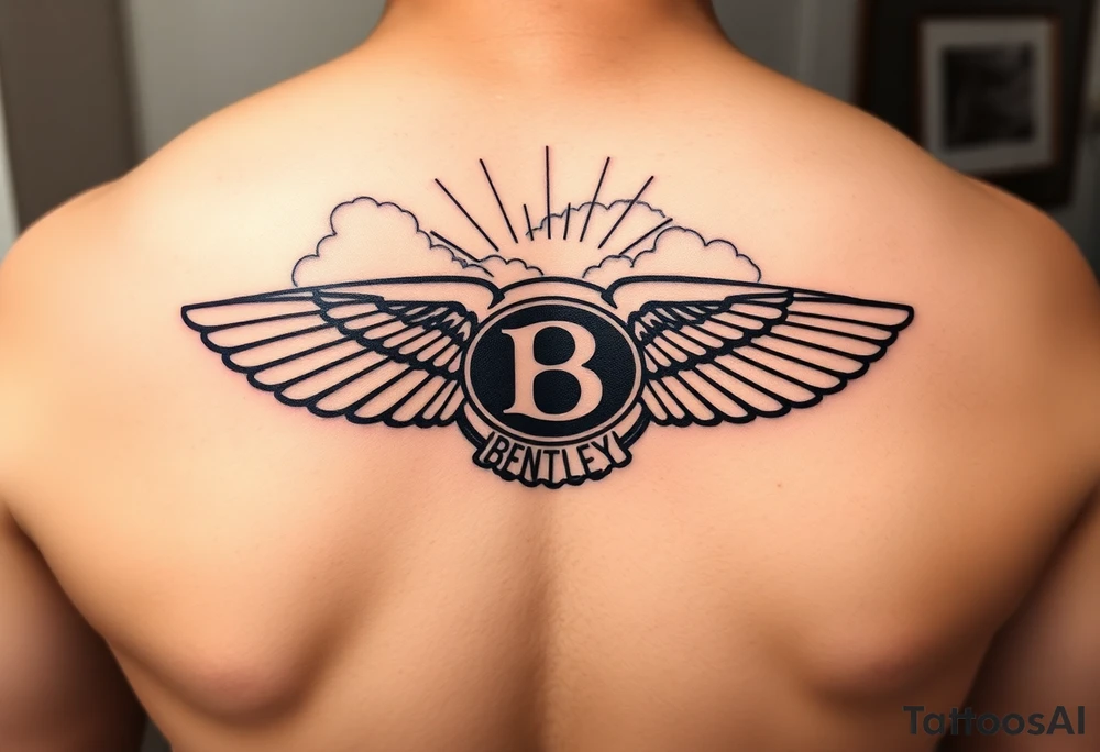 The Bentley symbol.with clouds in the background rays of light through sky tattoo idea