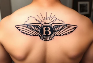 The Bentley symbol.with clouds in the background rays of light through sky tattoo idea