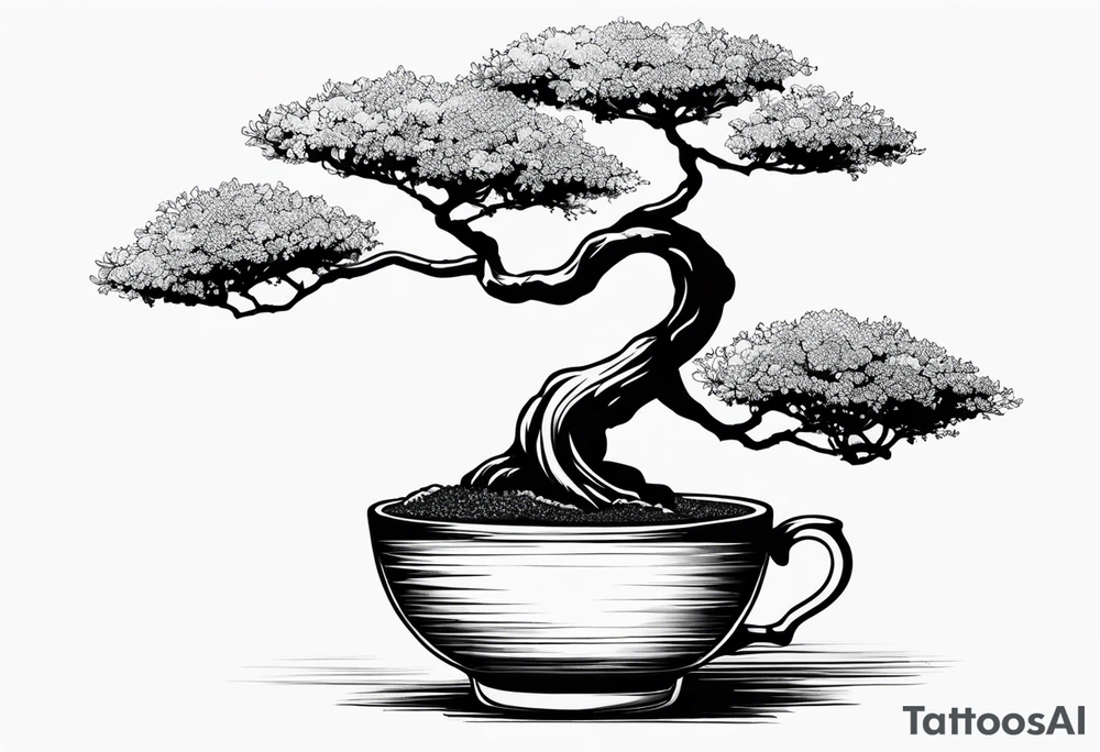 bonsai tree in teacup tattoo idea