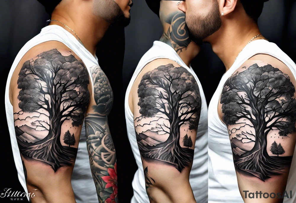 Tattoo on the arm with a large family tree tattoo idea Tattoo on the arm with a large family tree tattoo idea