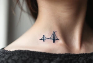 信 (xìn, “faith/trust”) in deep indigo with a bridge motif speaks of connection and reliability. tattoo idea
