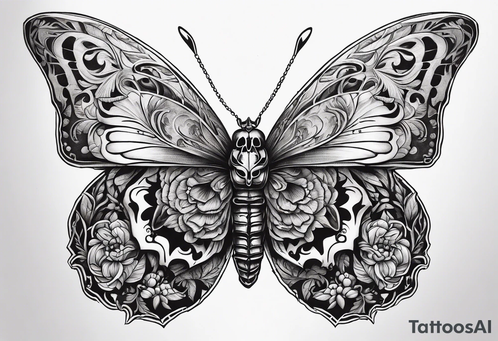 reincarnation, butterfly, skull tattoo idea
