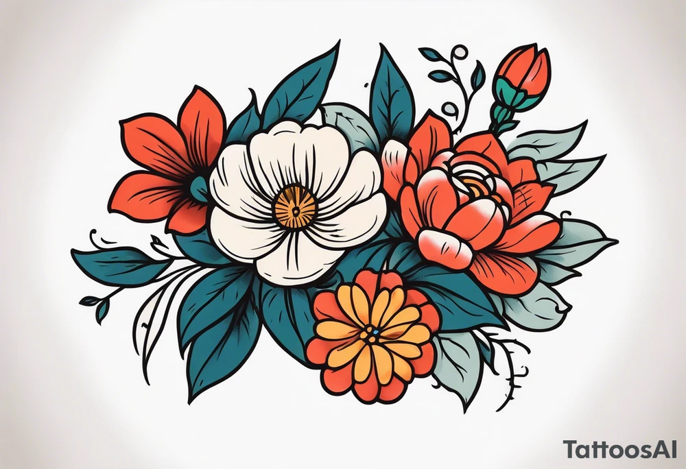 American traditional flowers tattoo idea