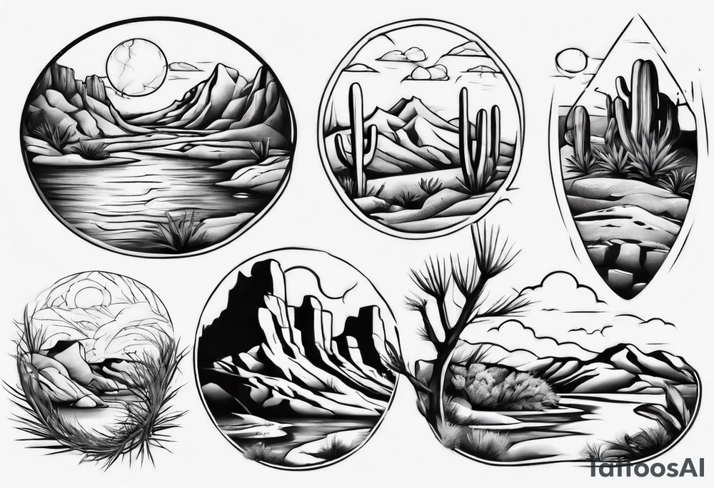 Desert river landscape tattoo idea