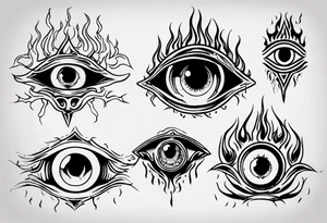 Creepy eye with flames tattoo idea