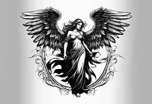 angry angel in black standing tattoo idea