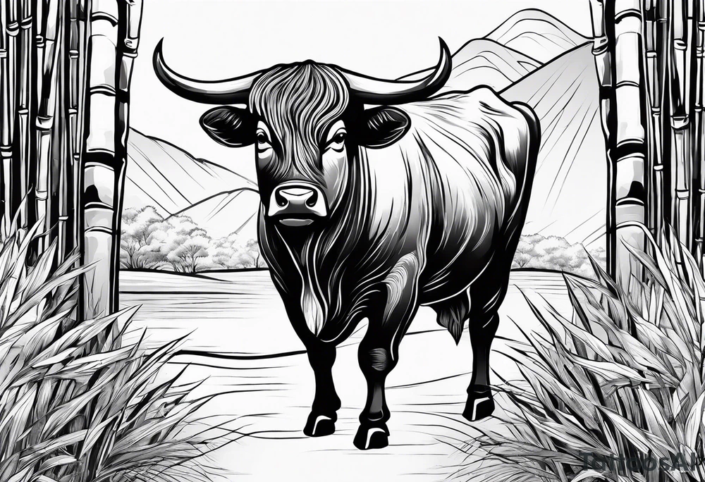 vietnamese ox in a bamboo field tattoo idea