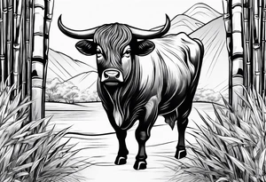 vietnamese ox in a bamboo field tattoo idea