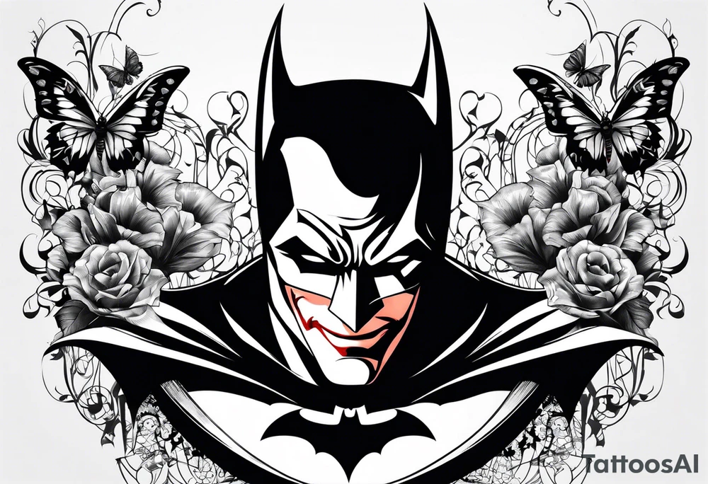 Batman and joker tattoo with butterflies simple tattoo idea