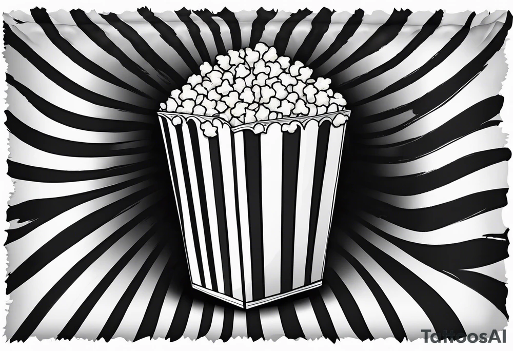 Traditional cinema Popcorn box with vertical stripes, fine line tattoo idea