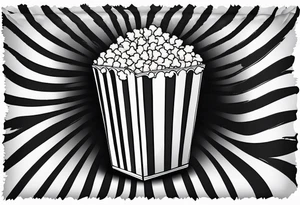 Traditional cinema Popcorn box with vertical stripes, fine line tattoo idea