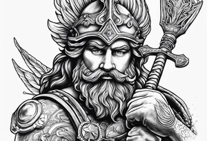 Scuba diver holding a trident of Poseidon tattoo idea