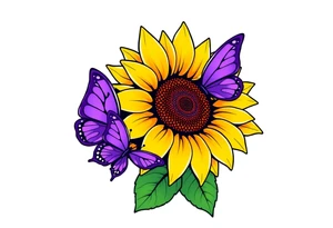 Sunflower with purple butterflies on side tattoo idea