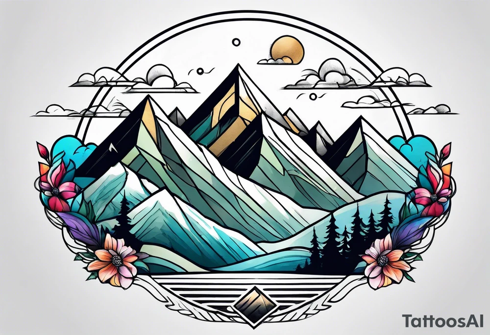 mountains with clouds tattoo idea